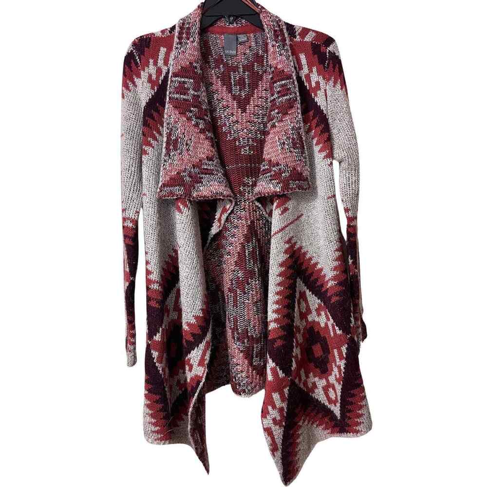 Quinn Cardigan Sweater Womens Size M Oatmeal Rust Southwestern Aztec Open Front